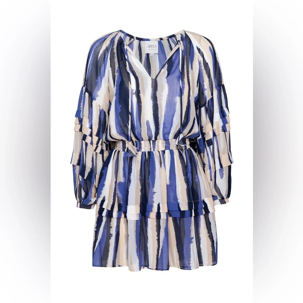 MISA LOS ANGELES Karlina Striped Dress Blue Tan White Women Size Small $410 MSRP - Picture 1 of 7